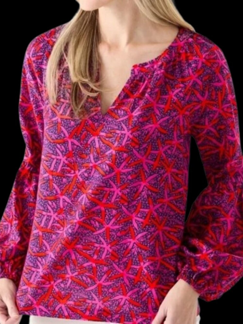 Lilly Pulitzer Women's Sullivan Long Sleeve Shirt Passion Fruit Pink Star